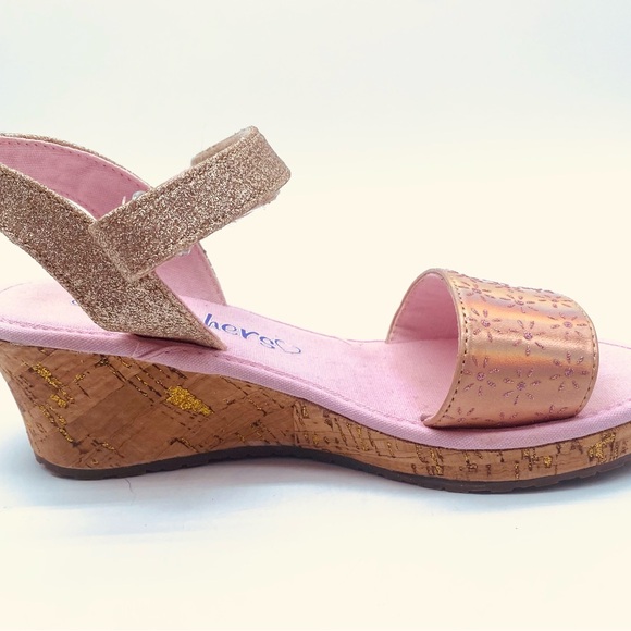Skechers Pink and Gold Wedge Sandals with Ankle Strap - Picture 1 of 11